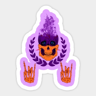 purple skull skeleton hands rock sign Sticker